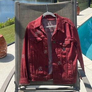 Levi's Burgundy Denim trucker jacket with bling and skeleton design